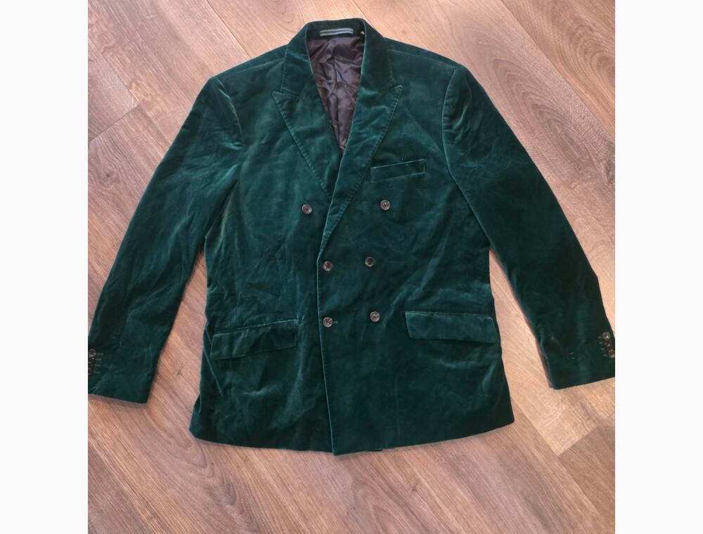 Scotch & Soda Emerald Green Velvet Double Breasted Blazer Jacket Mens 42 L